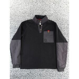 Topo Designs Fleece Pullover Snap Neck Pocket Gray Black Men's Medium